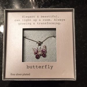 Fine silver plated {butterfly} purple necklace
